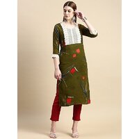 Granth FASHION Women Embroidered Cotton Rayon Straight Kurta (Green)